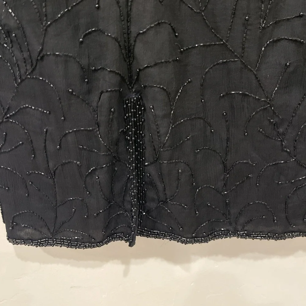 VTG B2 & US Beaded Silk Dress Sz M Black‎ Sequin Cocktail Glam Repair AS IS - Picture 11 of 12
